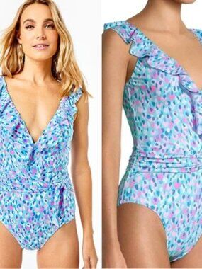 Lilly Pulitzer | Delphie One-Piece Swimsuit Blue Ibiza Hottie Dottie | Size 14